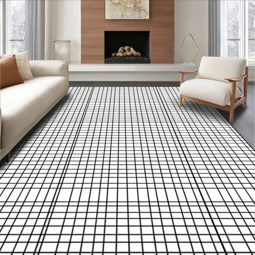 Abstract Black White Grid Design Rug