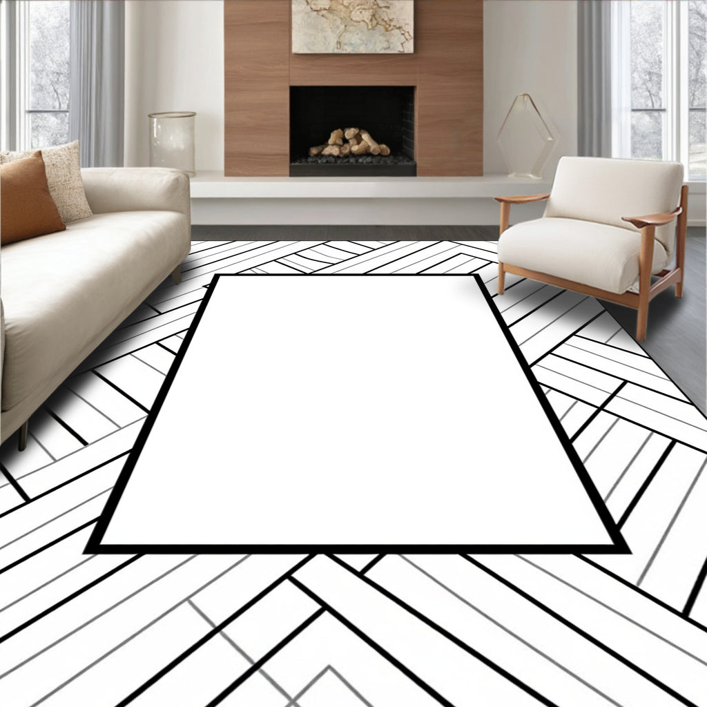 Monochromatic Geometric Herringbone Pattern Rug