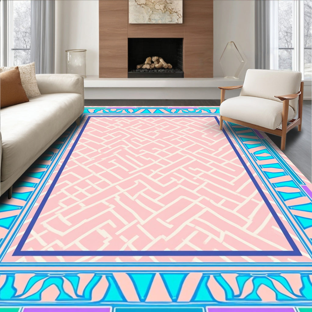 Abstract Maze Pattern with Geometric Border Rug