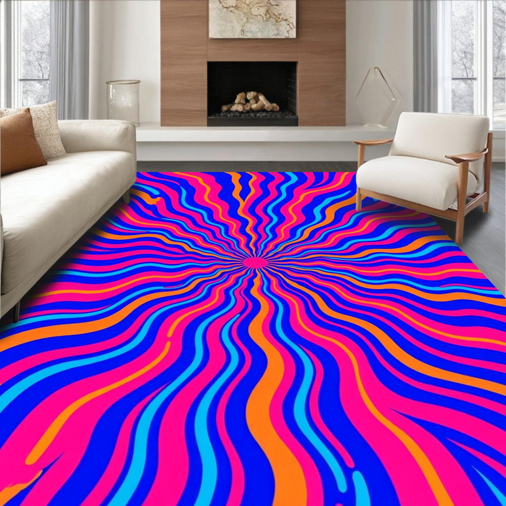Vibrant 1970s Swirl Pattern Rug