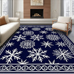 Deep Blue Snowflake Winter Celebration Rug