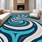 Swirling Blue White Yellow Wave Pattern Rug