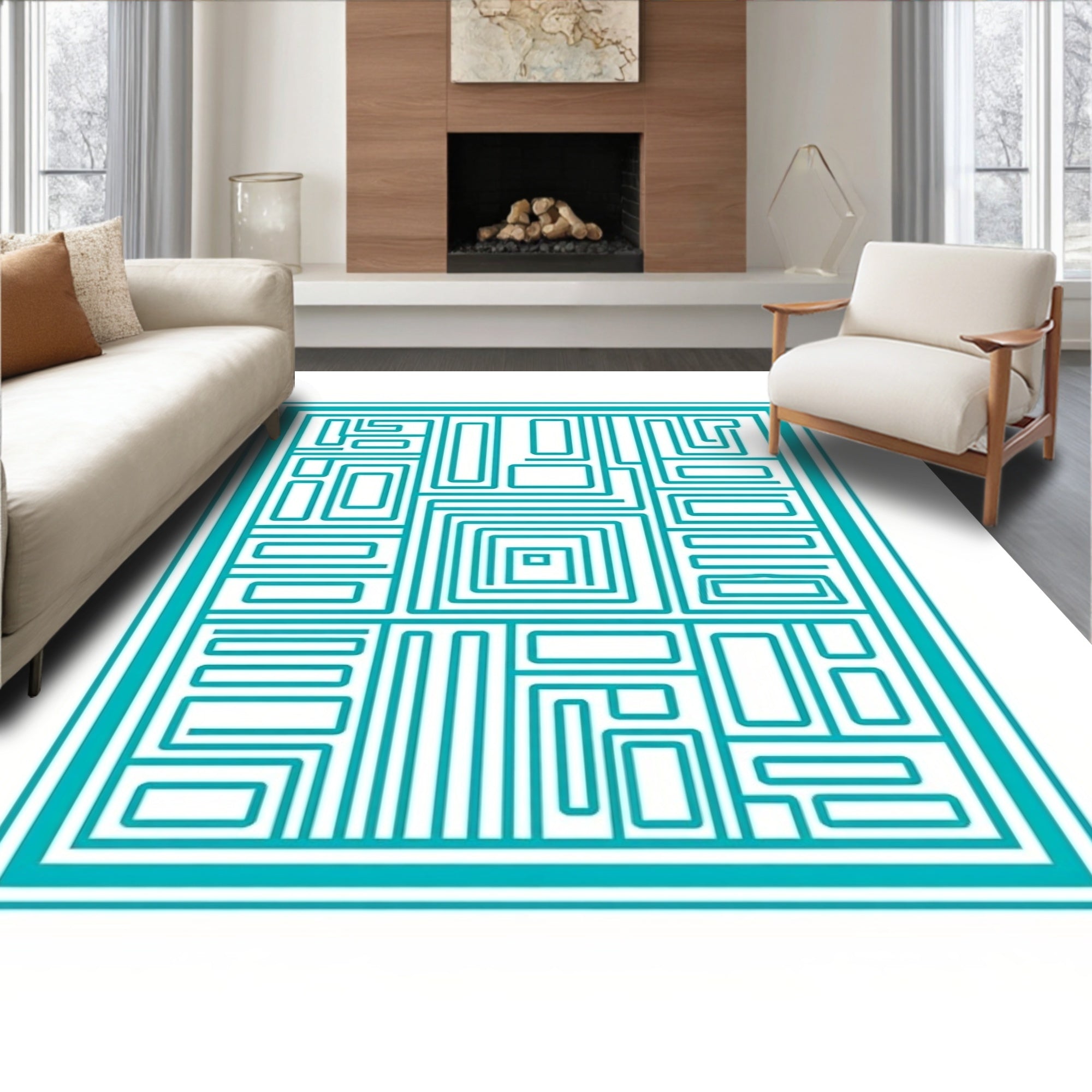 Geometric Maze Pattern Design Rug