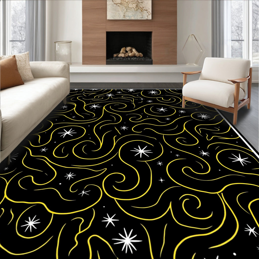 Black Yellow Swirling Starry Night Rug