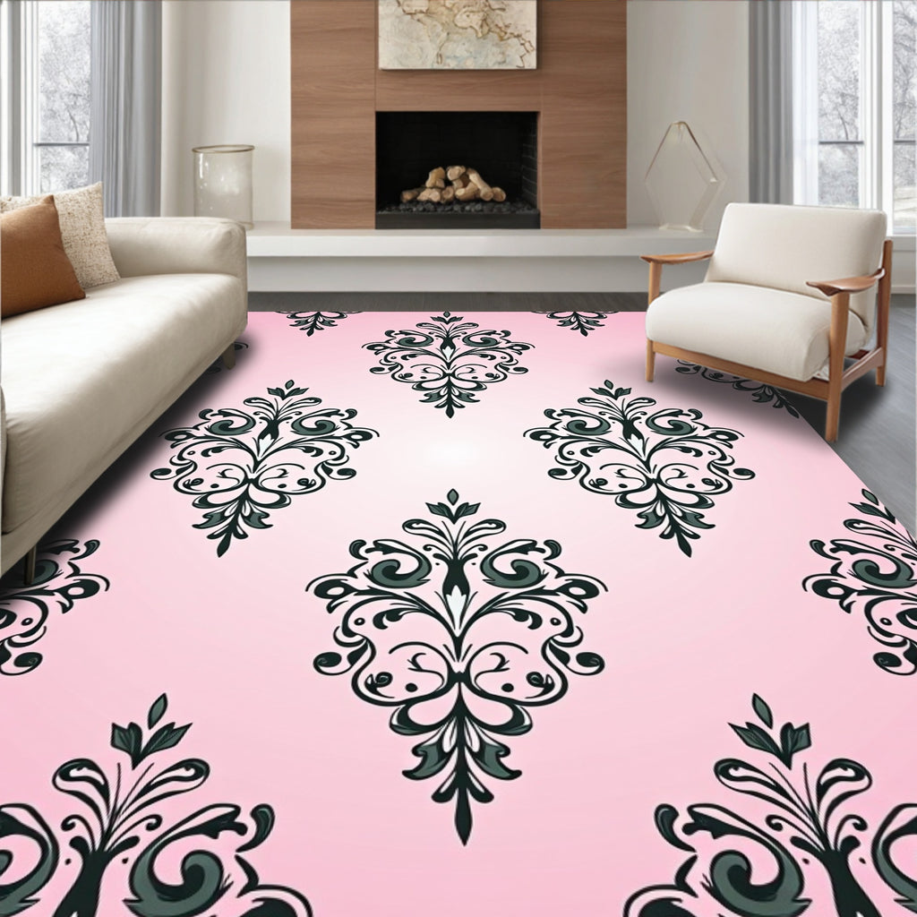 Elaborate Floral Scroll Pattern Rug