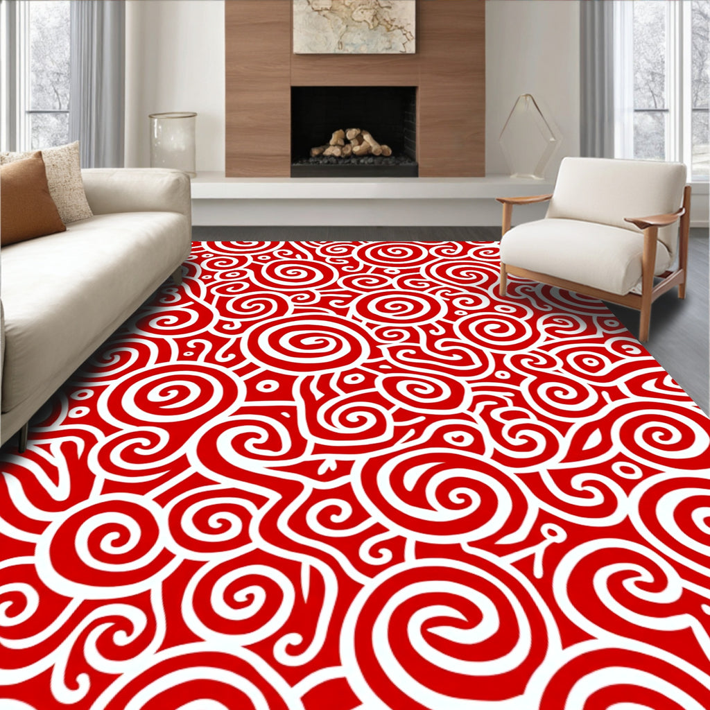 Crimson White Swirl Motion Rug