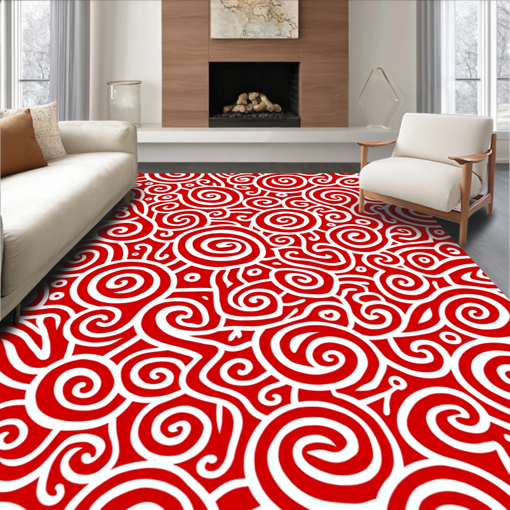 Crimson White Swirl Motion Rug