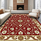 Red Floral Swirls with Golden Accents Rug