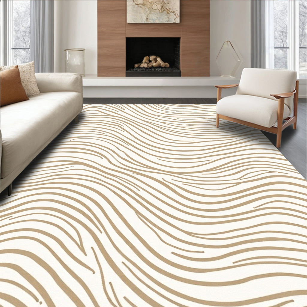 Flowing Gold Lines Abstract Pattern Rug