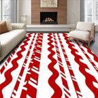 Crimson White Wavy Stripe Arrangement Rug