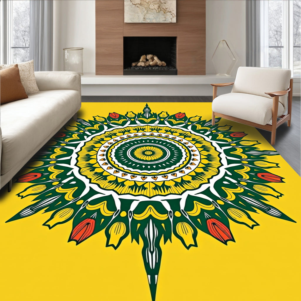 Vibrant Yellow Floral Mandala Design Rug