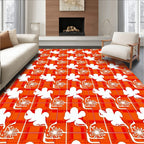 Bold Orange Red Plaid Floral Design Rug