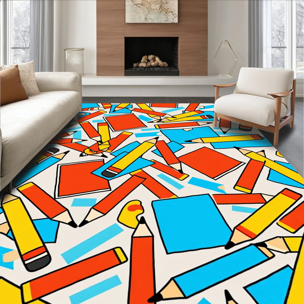 Playful Pencil Paper Pattern Design Rug
