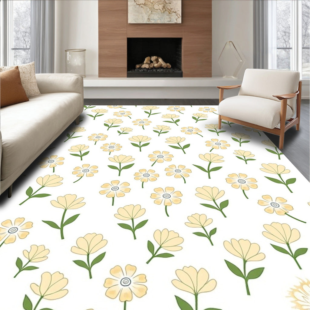 Pale Yellow Floral Pattern Design Rug