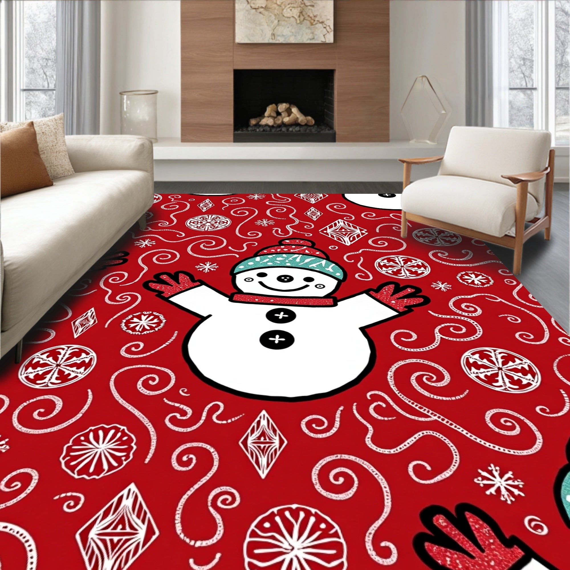 Whimsical Snowman Swirl Pattern Rug