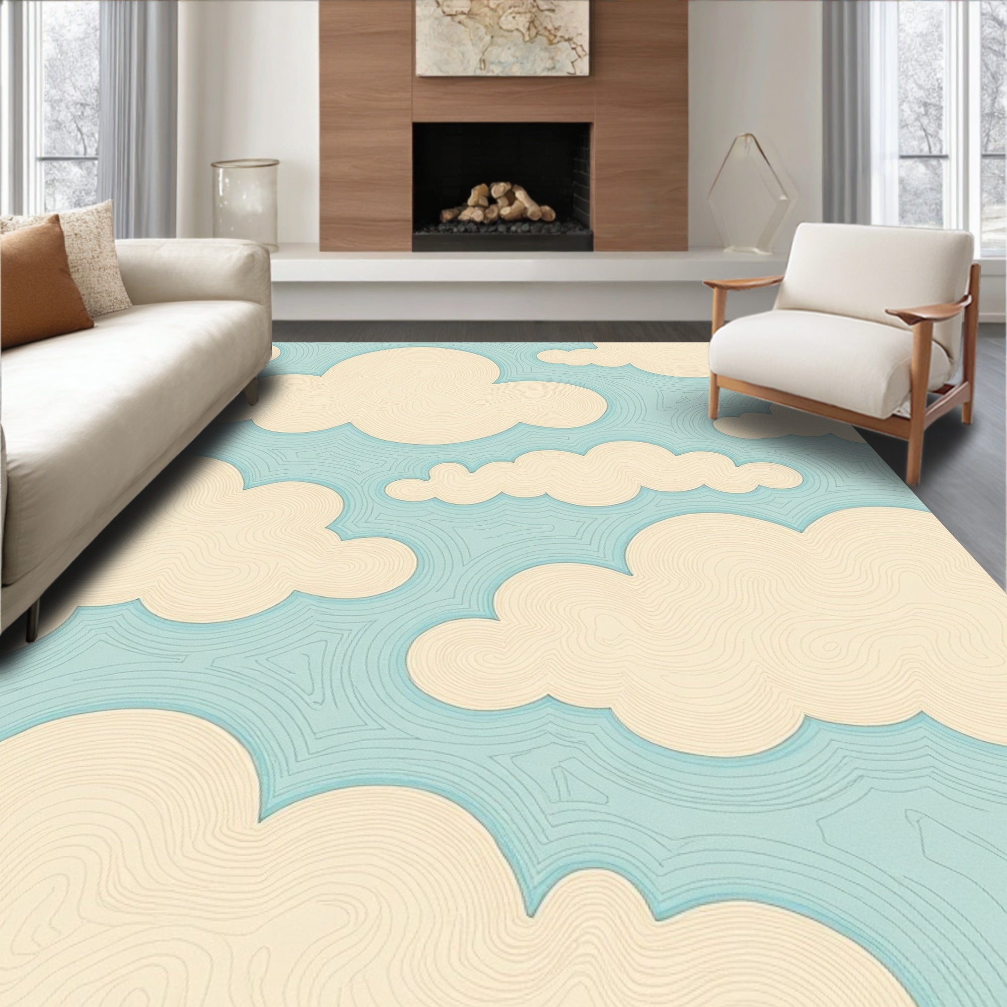 Whimsical Cloud Swirl Pattern Rug