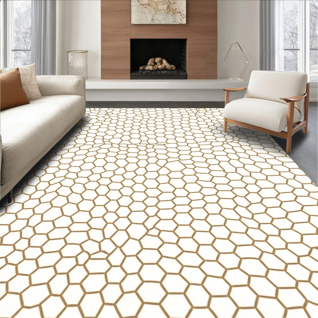 Organic Hexagonal Pattern Brown Lines Rug