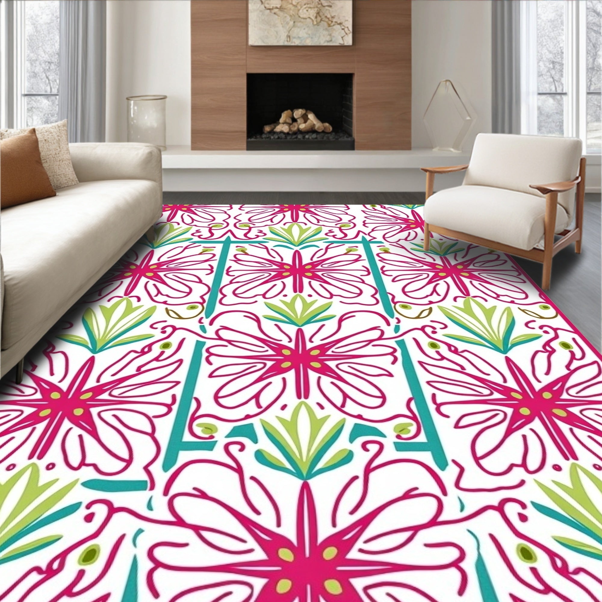 Bold Floral Tile Inspired Pattern Rug