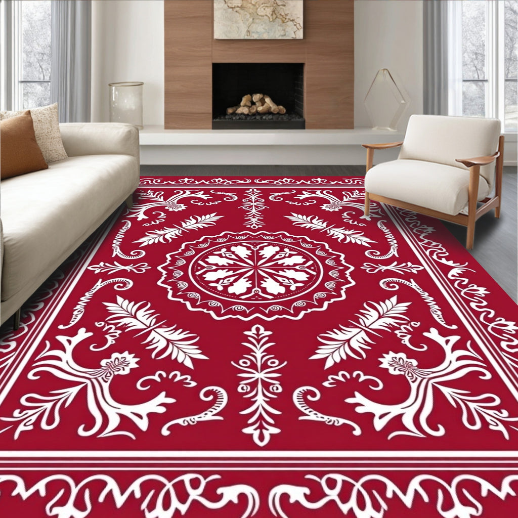 Classic Red Floral Ornate Border Design Rug