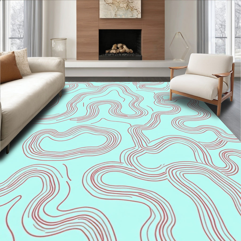 Wavy Red Line Abstract Pattern Rug