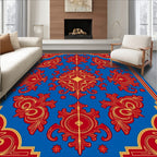 Royal Blue Red Gold Rococo Pattern Rug