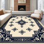 Cream Navy Floral Medallion Rug