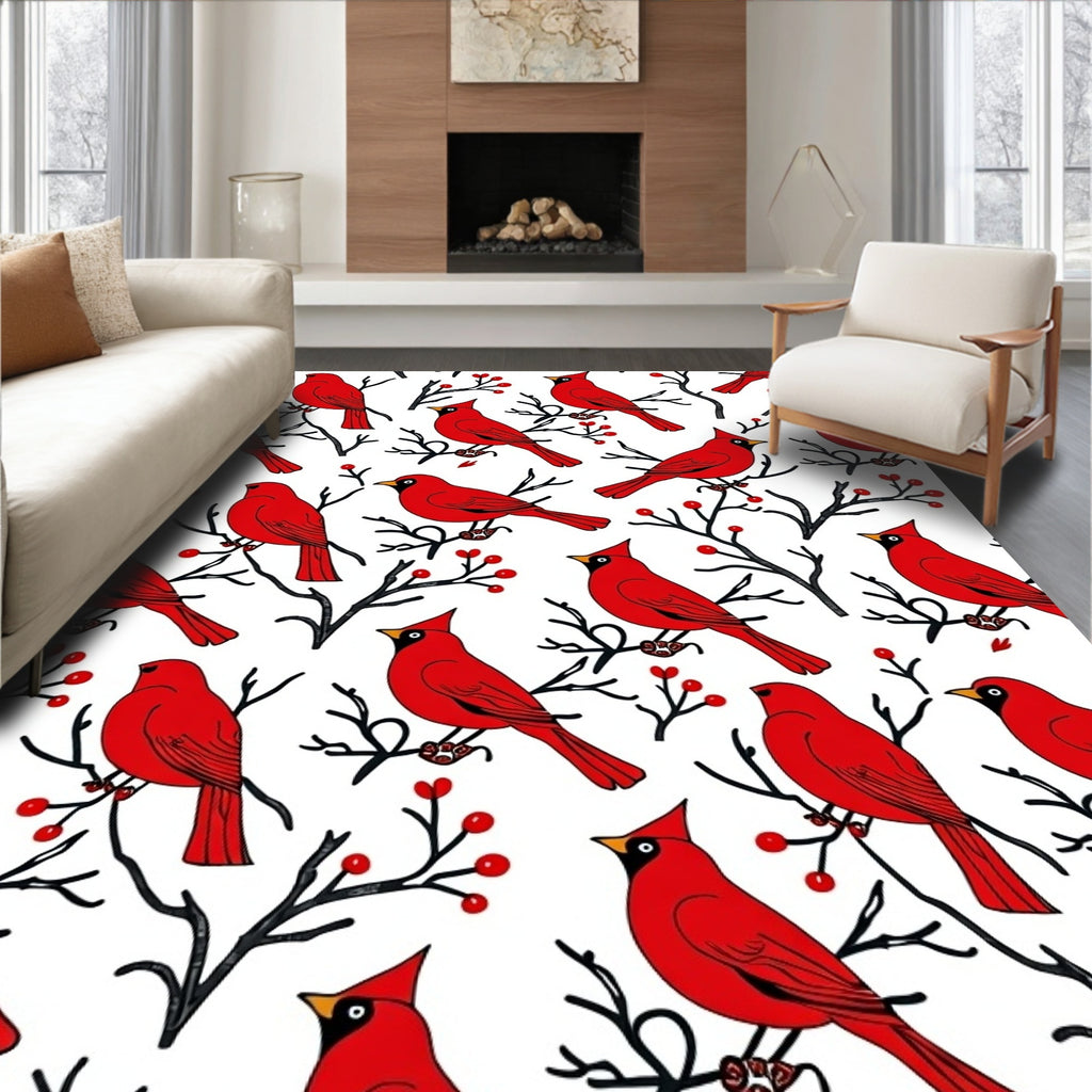 Red Cardinal Bird Winter Pattern Rug