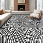 Dynamic Black White Swirl Pattern Rug
