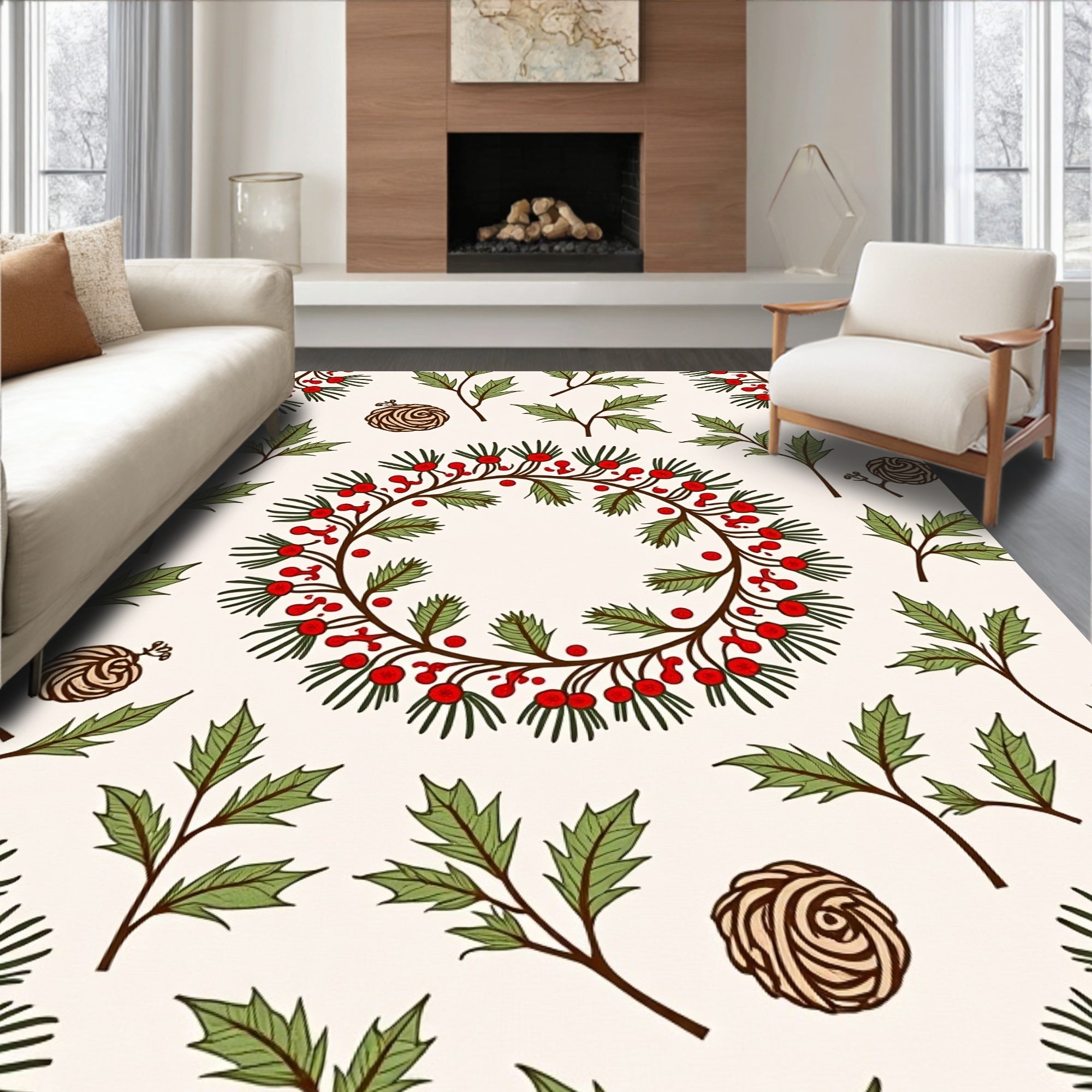 Holly Berry Festive Pattern Rug