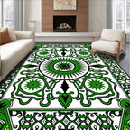 Intricate Green Sunburst Pattern Rug