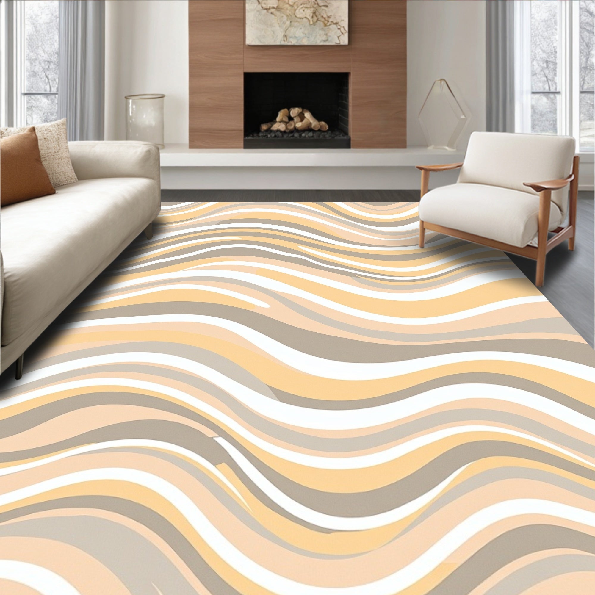 Gentle Cream Yellow Wave Pattern Rug
