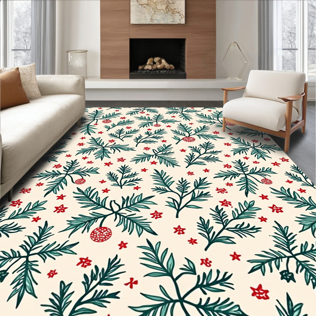 Festive Pine Branch Holiday Pattern Rug