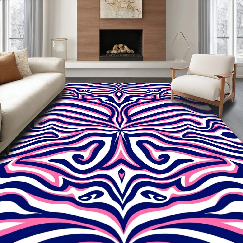 Abstract Pink Blue Swirl Pattern Rug