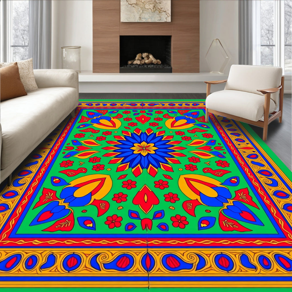 Vibrant Floral Geometric Pattern Rug