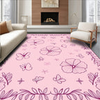 Floral Butterfly Patterned Pink Rug