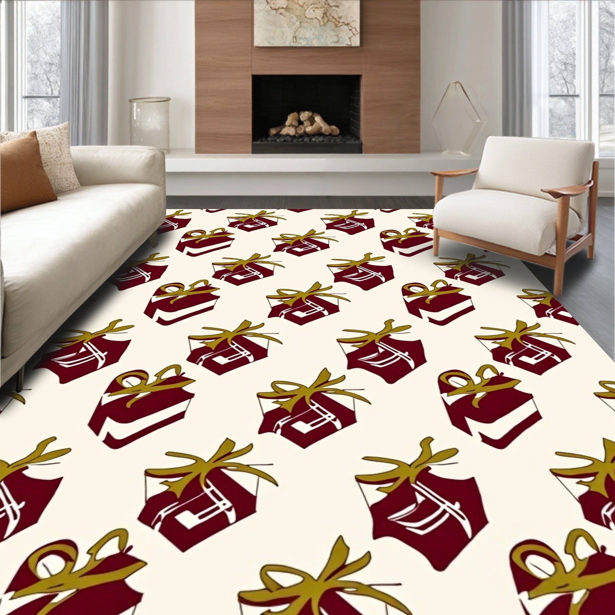 Gift Wrapped Pattern With Gold Bows Rug