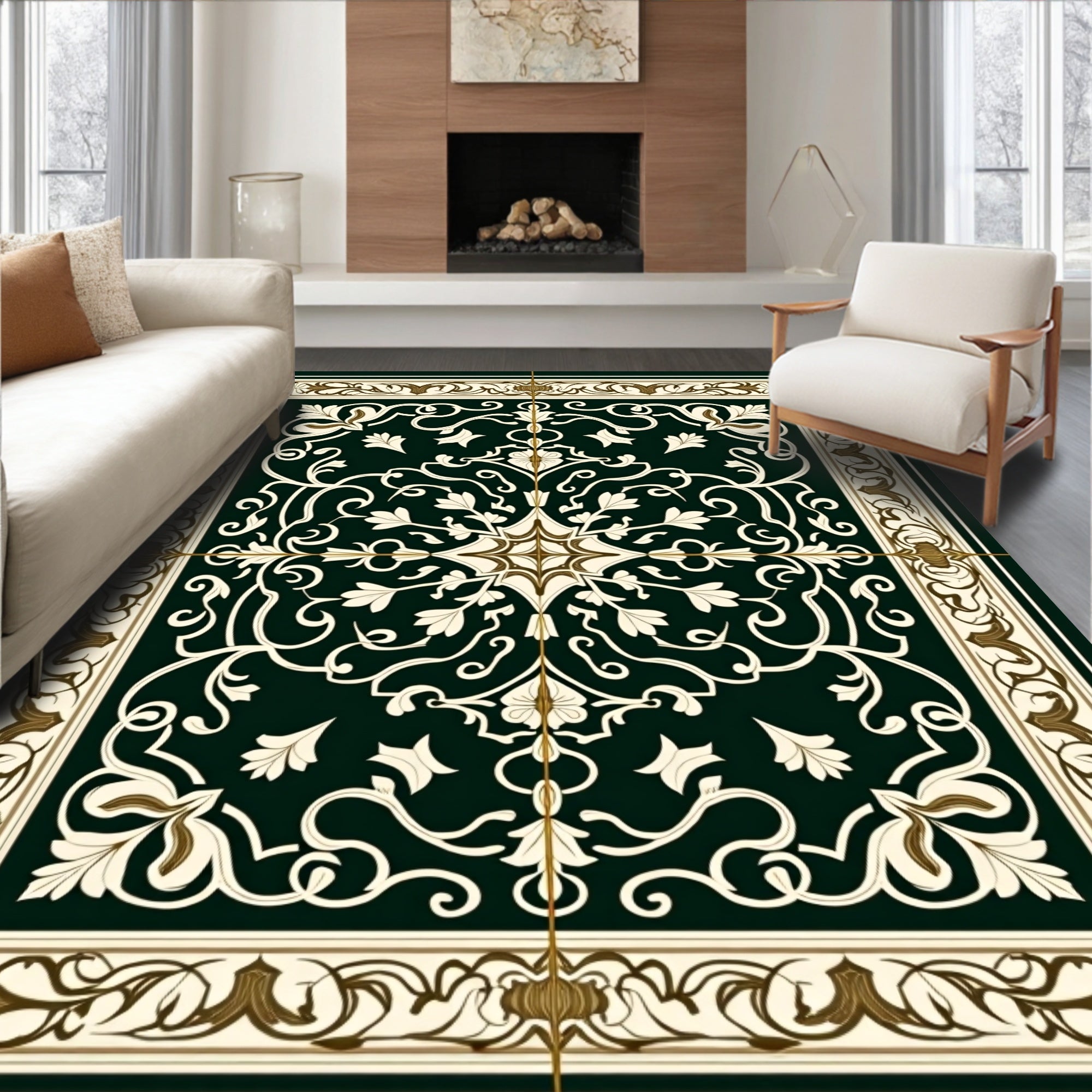 Classic Floral Inlay Pattern Rug