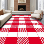 Red White Checkered Stripe Pattern Rug