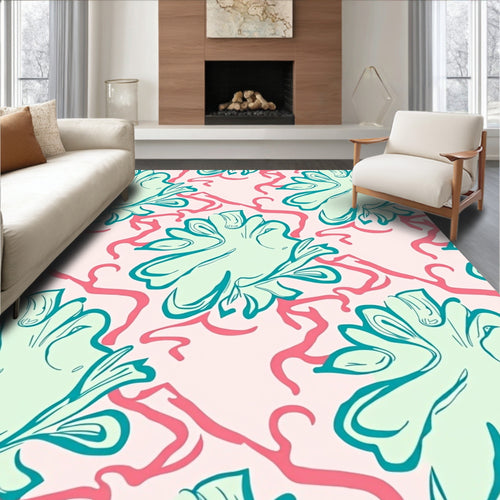 Abstract Coral And Leaf Motif Rug