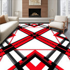 Bold Red Black Diagonal Plaid Pattern Rug