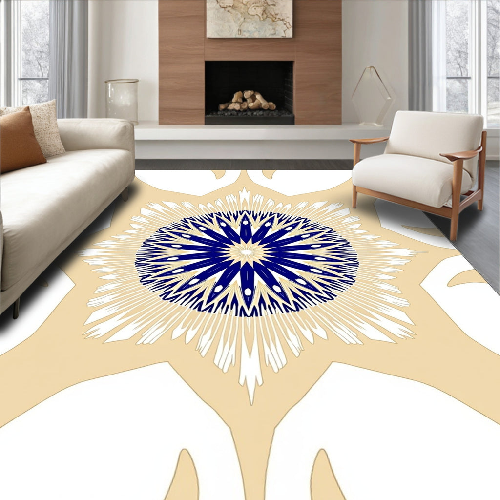 Bold Blue Sunburst Radial Design Rug