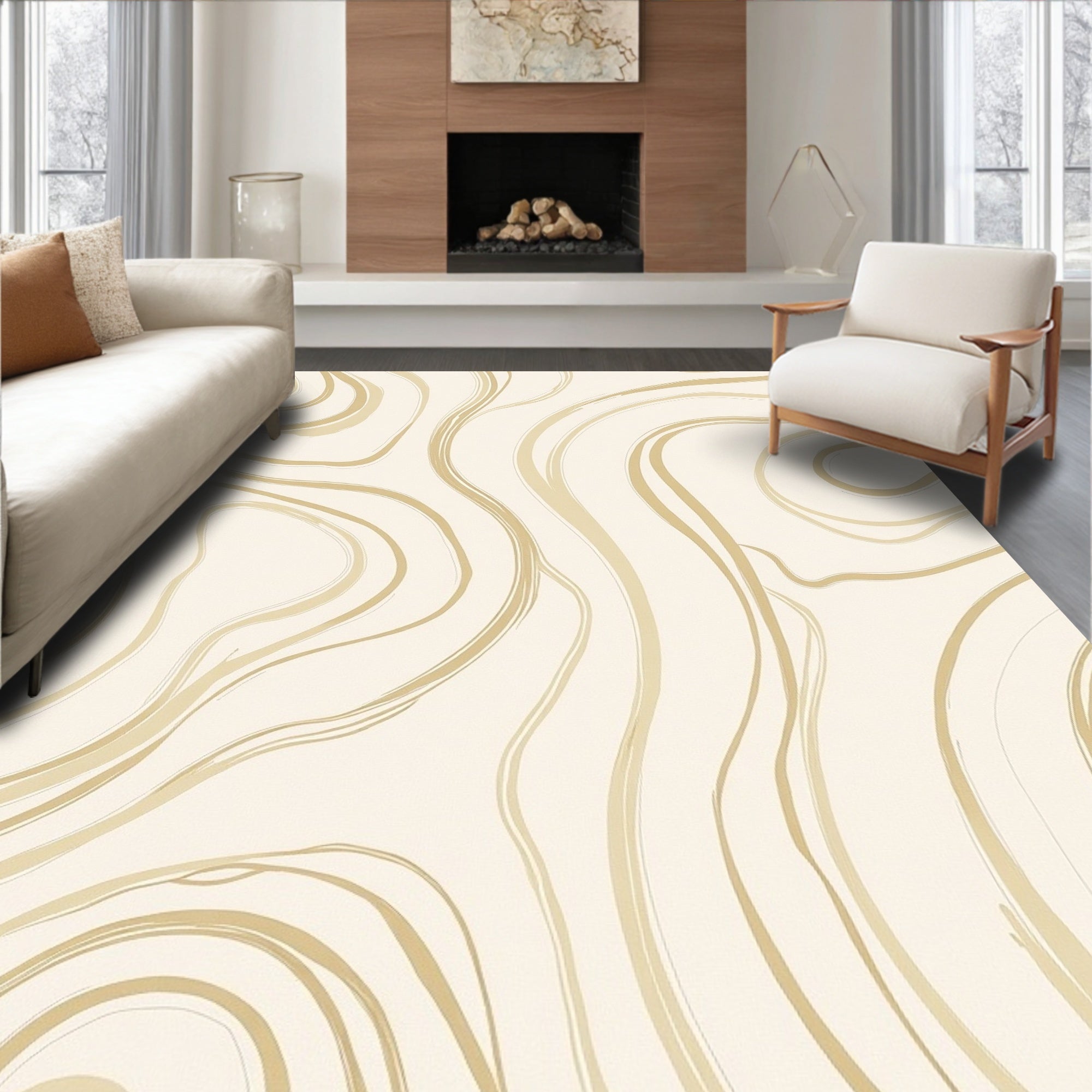 Gold Swirl Abstract Pattern Rug