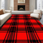 Bold Red and Black Plaid Pattern Rug
