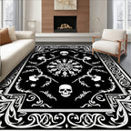 Gothic Black White Skull Detailed Rug