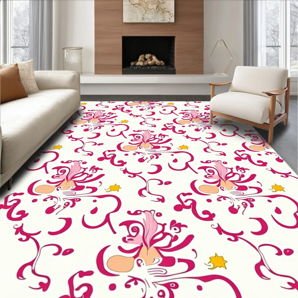 Whimsical Pink Floral Swirl Pattern Rug