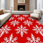 White Snowflakes On Red Surface Rug