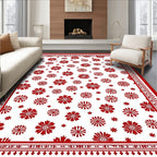 Red Floral All-Over Bordered Rug