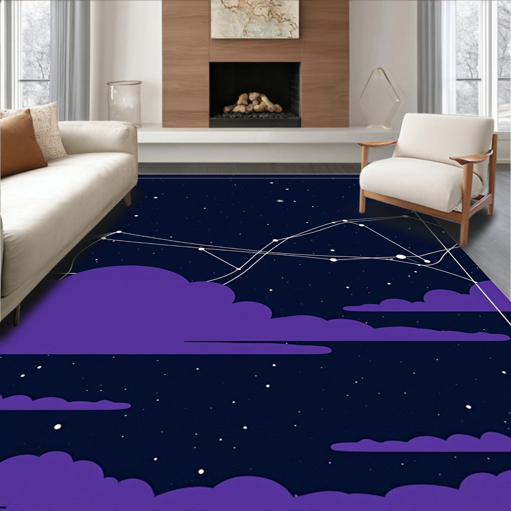 Cosmic Purple Clouds Starry Night Rug