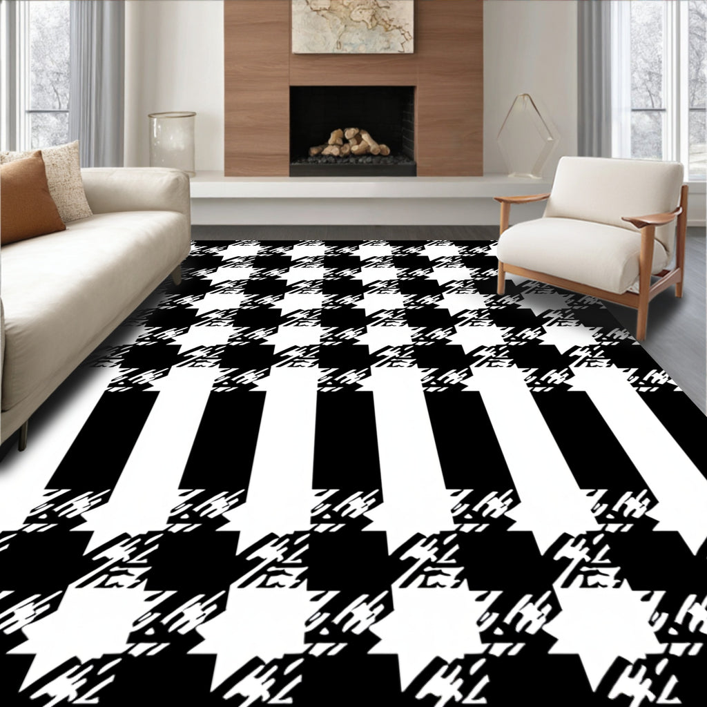 Graphic Houndstooth Striped Rug