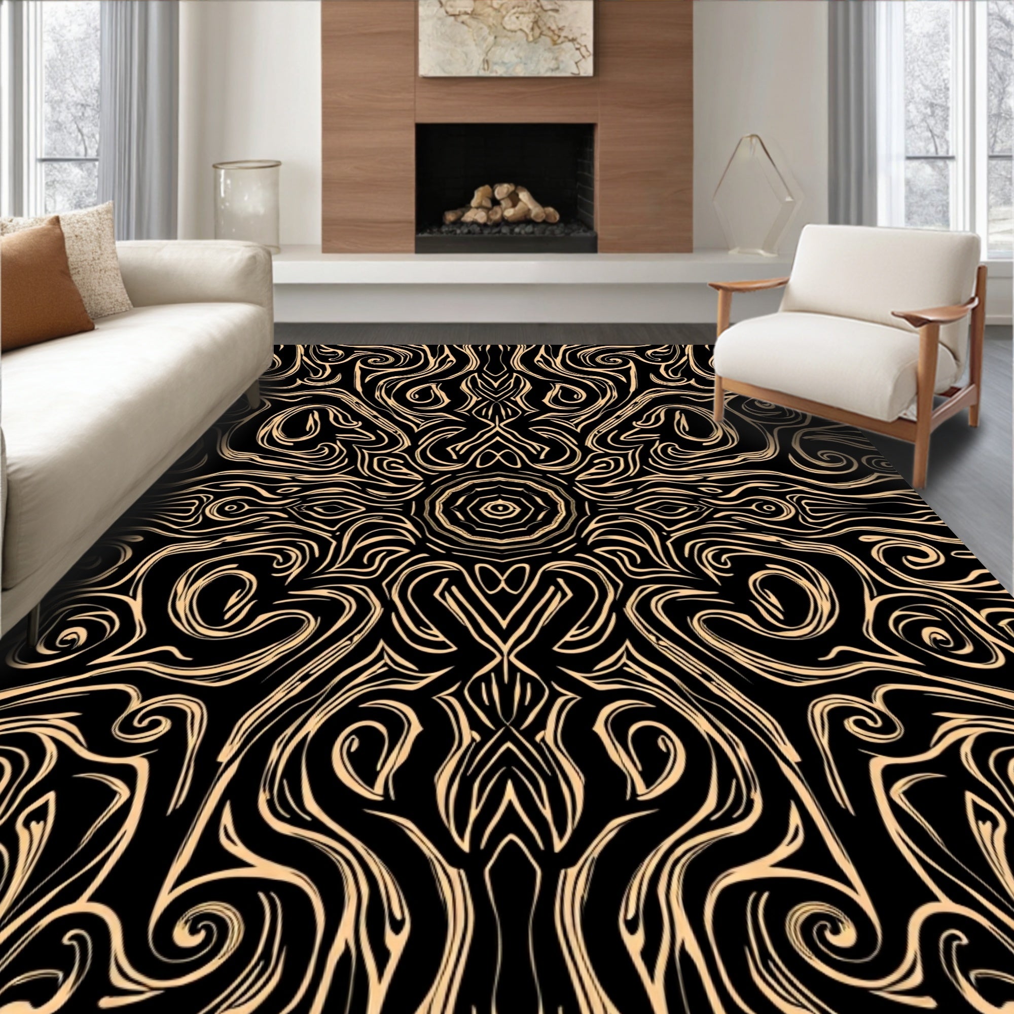 Intricate Swirls Lines Pattern Rug
